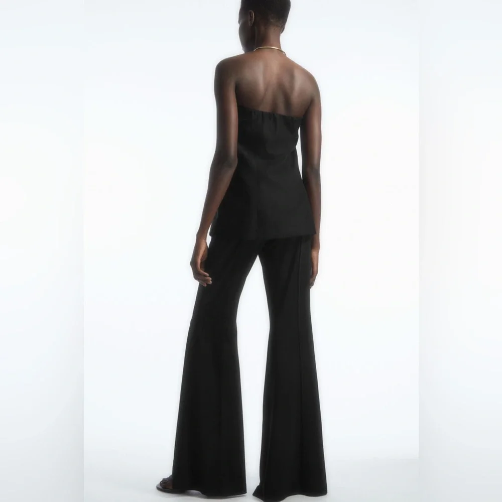 NWT COS Pintucked Black Flared Legs Black Trousers Pull On Pants Size XS - Picture 2 of 13